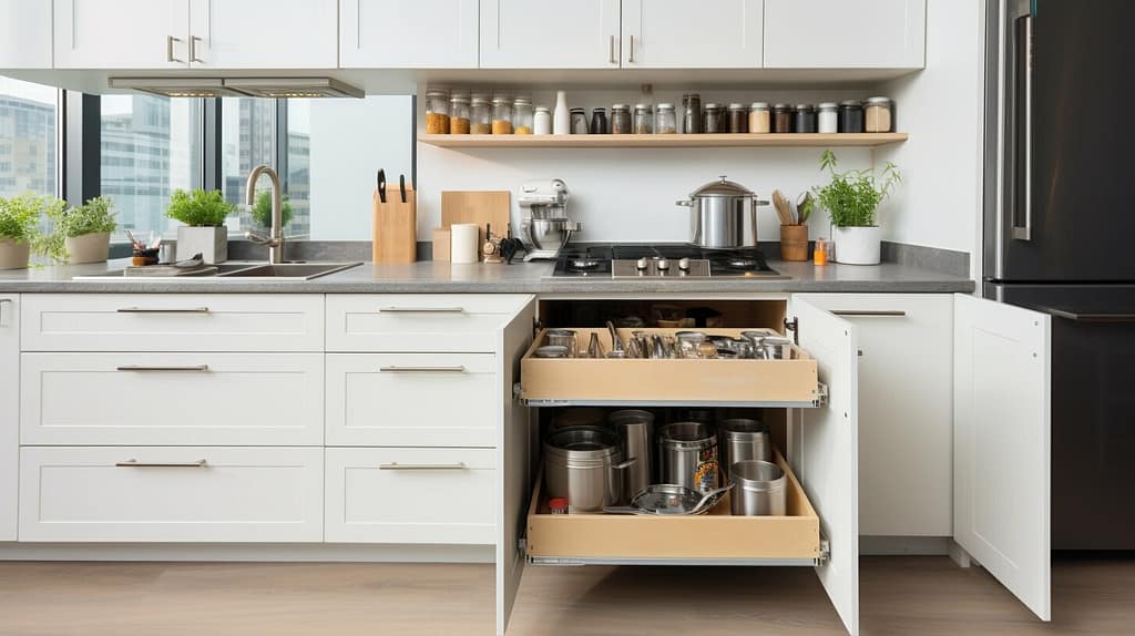 innovative storage solutions for white kitchen cabinets
