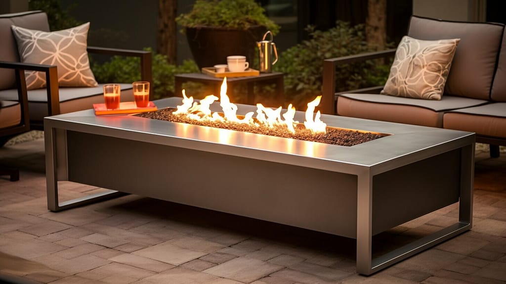 outdoor fire pit table with metal frame
