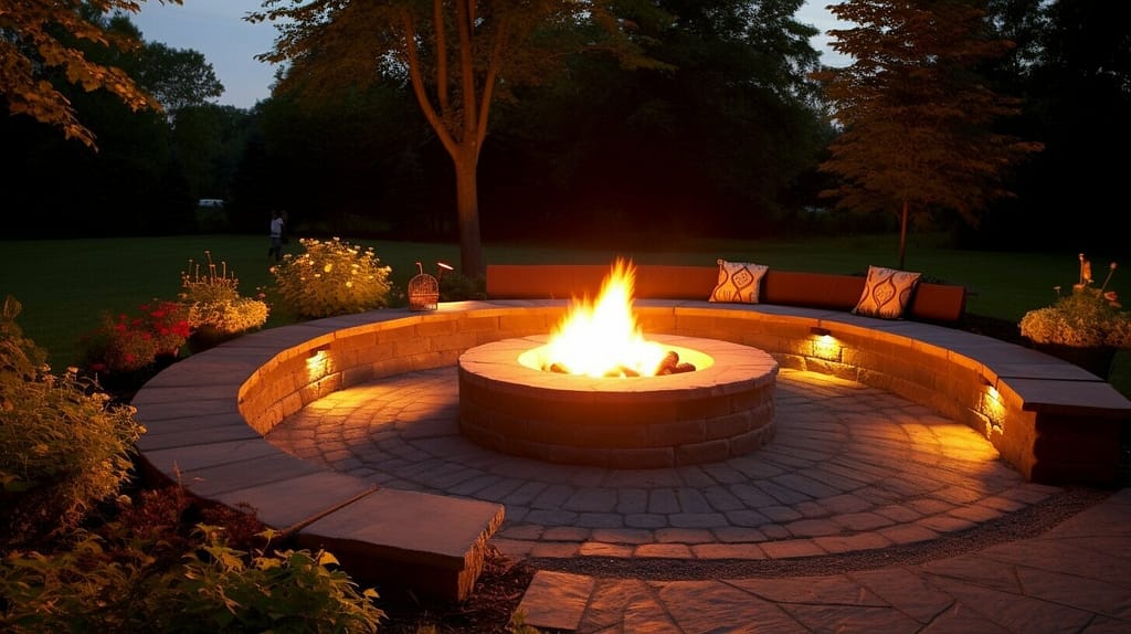 outdoor fire pit with built-in seating