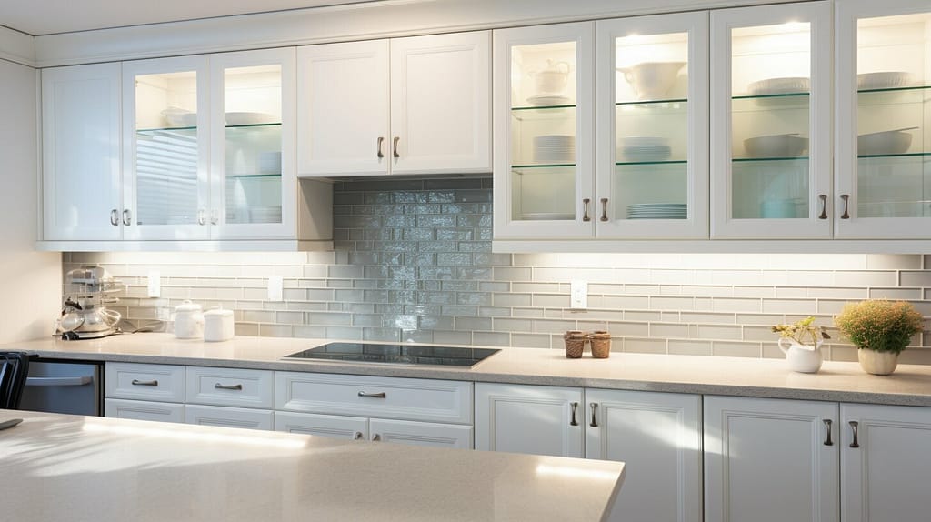 white kitchen cabinets with glass inserts